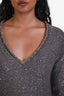 Altuzarra Grey/Gold Knit Sequin Long Sleeve V-Neck Knee-Length Dress Size Small