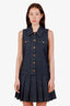 Sandro Blue Denim Pleated Sleeveless Mini Dress Size 36