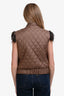 Brunello Cucinelli Brown Quilted Swarovski Crystal Rooster Feathered Vest Size 42