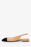 Pre-loved Chanel™ 24A Beige Leather Black CC Logo Coco Slingback Flats Size 36.5