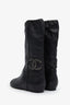 Pre-Loved Chanel™ Black Leather Beaded CC Round Toe Boots Size 35