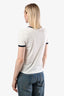 T-shirt Celine blanc/bleu marine en coton avec logo Triomphe, taille S