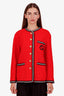 Gucci Red Wool Tweed GG Embroidered Jacket Size 40