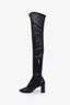Saint Laurent Black Leather YSL Logo Knee High Boots Size 37.5
