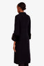 Fendi Black Virgin Wool Silk Midi Coat with Fur Trim Size 36