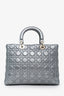 Christian Dior Silver Metallic Leather Large Lady Dior Bag With Strap