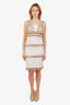Pre-loved Chanel™ White/Gold Metallic Beaded Pearl Embellished Sleeveless Midi Dress Size 42