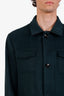 Veste zippée Kiton verte en cachemire, bordures en cuir de veau, taille 53 homme