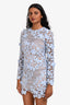 Self-Portrait Blue 3D Floral Long Sleeve Mini Dress Size 0 with Nude Slip
