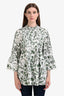 Erdem White/Green Printed Cotton Pleated Tunic Top Size 10 US