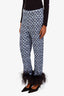 Prada SS 2017 Blue/Yellow Patterned Ostrich Feather Trimmed Pants Size 42