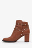 Valentino Brown Pebbled Leather Rockstud Ankle Boots Size 38.5