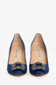 Manolo Blahnik Electric Blue Lace Satin Hangisi Heels Size 6
