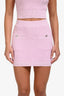 Pre-loved Chanel™ Pink Knit Cropped CC Embellished Sleeveless Tank Top + Mini Skirt Set Size 34