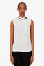 Miu Miu White Silk Bow Detail Sleeveless Blouse Size 40