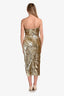 Oscar de la Renta 2024 Gold Sequin Bustier Wave Strapless Midi Dress Size 12