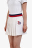 Gucci White Trim Detail Logo Embroidered Pleated Mini Skirt Size XS