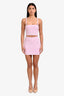 Pre-loved Chanel™ Pink Knit Cropped CC Embellished Sleeveless Tank Top + Mini Skirt Set Size 34