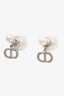 Christian Dior Silver Tone Faux Pearl Crystal Embellished Logo Tribales Stud Earrings