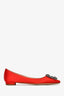 Manolo Blahnik Red Satin and Leather Hangisi Flats Size 36
