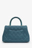 Pre-loved Chanel™ 2018 Turquoise Caviar Leather Small Coco Lizard Top Handle