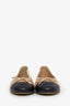 Pre-loved Chanel™ Beige/Black Leather Cap Toe CC Ballet Flats Size 36.5