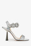 Jimmy Choo Silver Glitter Ankle Strap Sandals Size 38