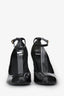 Gucci Black Patent Leather Interlocking GG Peep Toe Ankle Strap Heels Size 37.5
