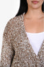 Brunello Cucinelli Brown/White Linen Cotton Sequin Knit Cardigan Size XL