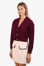 Pre-loved Chanel™ Burgundy/Green CC Cashmere CC Gold Button Crop Cardigan Size 34