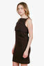 Brunello Cucinelli Brown Wool/Leather Strapped Sleeveless Dress Size XS