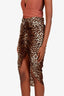 Veronica Beard Leopard Print Silk Ruched Side Midi Skirt Size 0