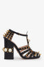 Gucci Black Leather Studded 'Kendall' Block Heels Size 36.5
