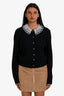 Maje Black Wool Blend Cable Knit Pearl Neckline Cardigan Size 1