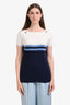Pre-loved Chanel™ White/Blue Striped Knit Off The Shoulder Short Sleeve Top Size 44