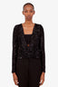 Saint Laurent Black Sequin V-Neck Long Sleeve Top Size M