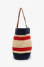 Miu Miu Canvas Knit Stripe Woven Logo-Print Tote Bag