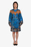 Etro Blue/Orange Paisley Print Long Sleeve Knee Length Dress Size 40