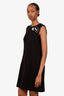 Dolce & Gabbana Black Sequin Logo Rose Detail Sleeveless Midi Dress Size 42