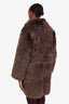 Fendi Brown/Magenta Reversible Shearling Leather Thigh Length Coat Size 40
