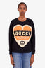 Gucci Black Sequin Embellished Logo Heart Detail Sweatshirt Size XXS