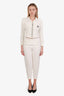 Pre-loved Chanel™ 94P White Linen Straight Leg Trousers Size 36