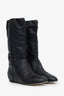 Pre-Loved Chanel™ Black Leather Beaded CC Round Toe Boots Size 35