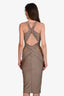 Michael Costello x Revolve Taupe Satin Lace Detail V-Neck Philip Midi Dress Size S