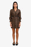 Sandro Brown/Black Multicolour Silk Floral Print Long Sleeve Midi Dress Size 34