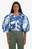 Frame Blue Cotton Tie Dye Puff Sleeve Gathered Top Size XS