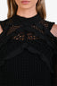 Self-Portrait Black Cutout Ruffled Organza-Trimmed Guipure Lace Top Size 10