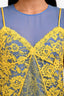 Altuzarra Blue Silk Yellow Lace Overlay Sleeveless Blouse Size 36