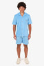 Casablanca Blue Velour Pearl Button Down Short Sleeve Shirt + Short Set Size S Mens