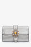 Miu Miu Silver Leather Jewel Flap Clutch with Chain